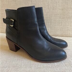 Sam Edelman‎ "Marlene" Black Leather Buckle Round Toe Ankle Booties Size 9.5 M